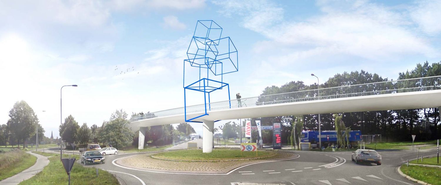 fietsbrug met kunstobjecten Onderbanken N274 in het werk gestort beton