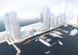 Vogelvlucht aanlegsteigers superjachten haven Rotterdam ontwerp artist impression