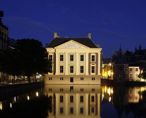 lichtplan-Verlichting Mauritshuis Den Haag, 's avonds verlicht, lichtontwerp door ipv Delft