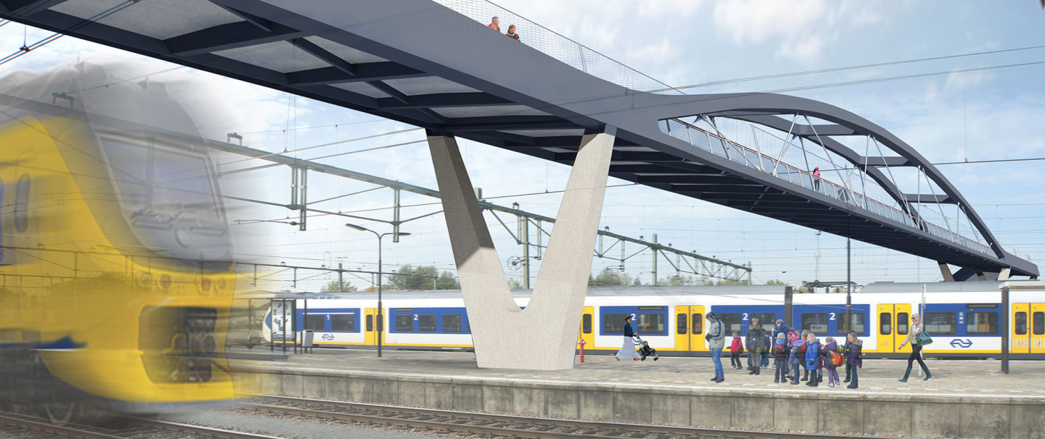 krachtige spoorovergang verbindingslint Roosendaal MNO spoorhaven houten handregel duurzame ledverlichting glazen panelen