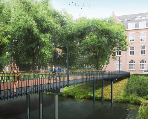 fiets en voetgangersbrug Den Bosch, concept tekening brugontwerp door ipv Delft