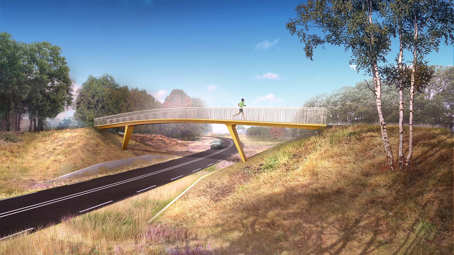 visualisatie voetgangersviaduct Voorthuizen, brugontwerp door ipvDelft