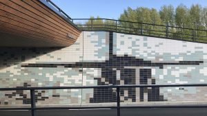 ontwerp tegelwand in tunnel Kanaalweg, wanddecoratie in molen vorm, ontwerp door ipv Delft