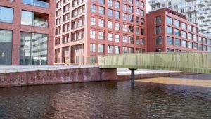 aansluiting fietsbrug op verhoogde kademuur